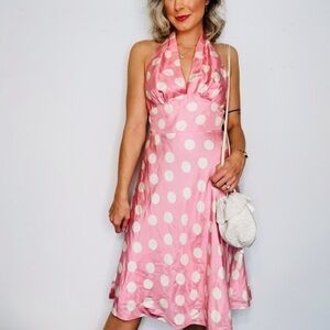 LAUNDRY | 100% Silk Slip Barbie Core Polka-dot Halter Midi Dress
